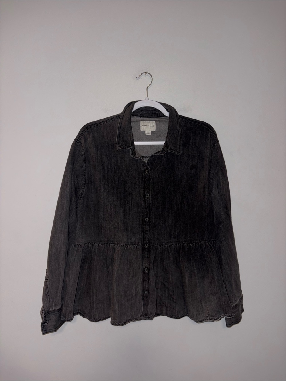 American Eagle | Black Jean Button Down Peplum Blouse